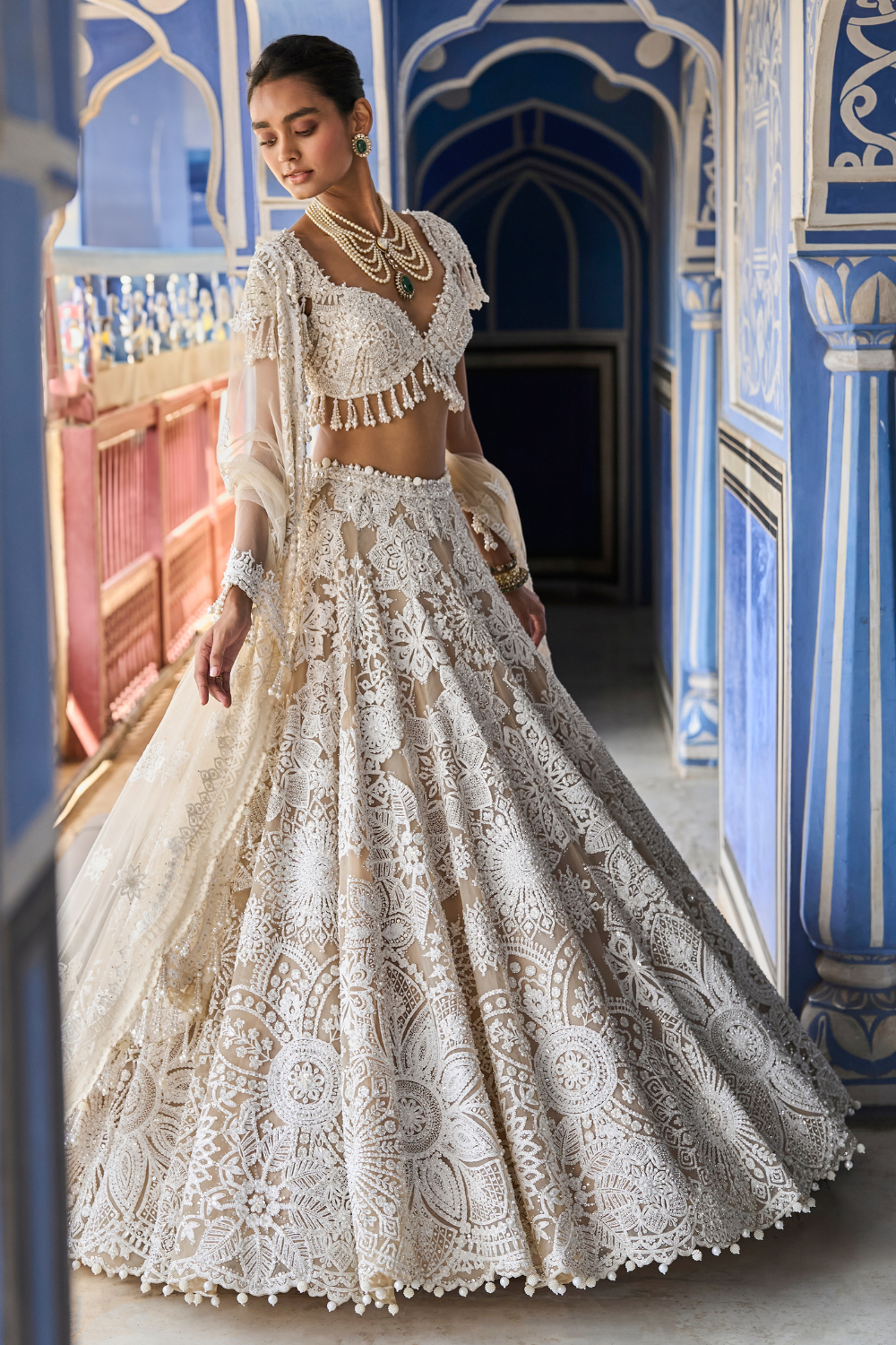 Seema Gujral - Nude Cream Abstract Lehenga Set