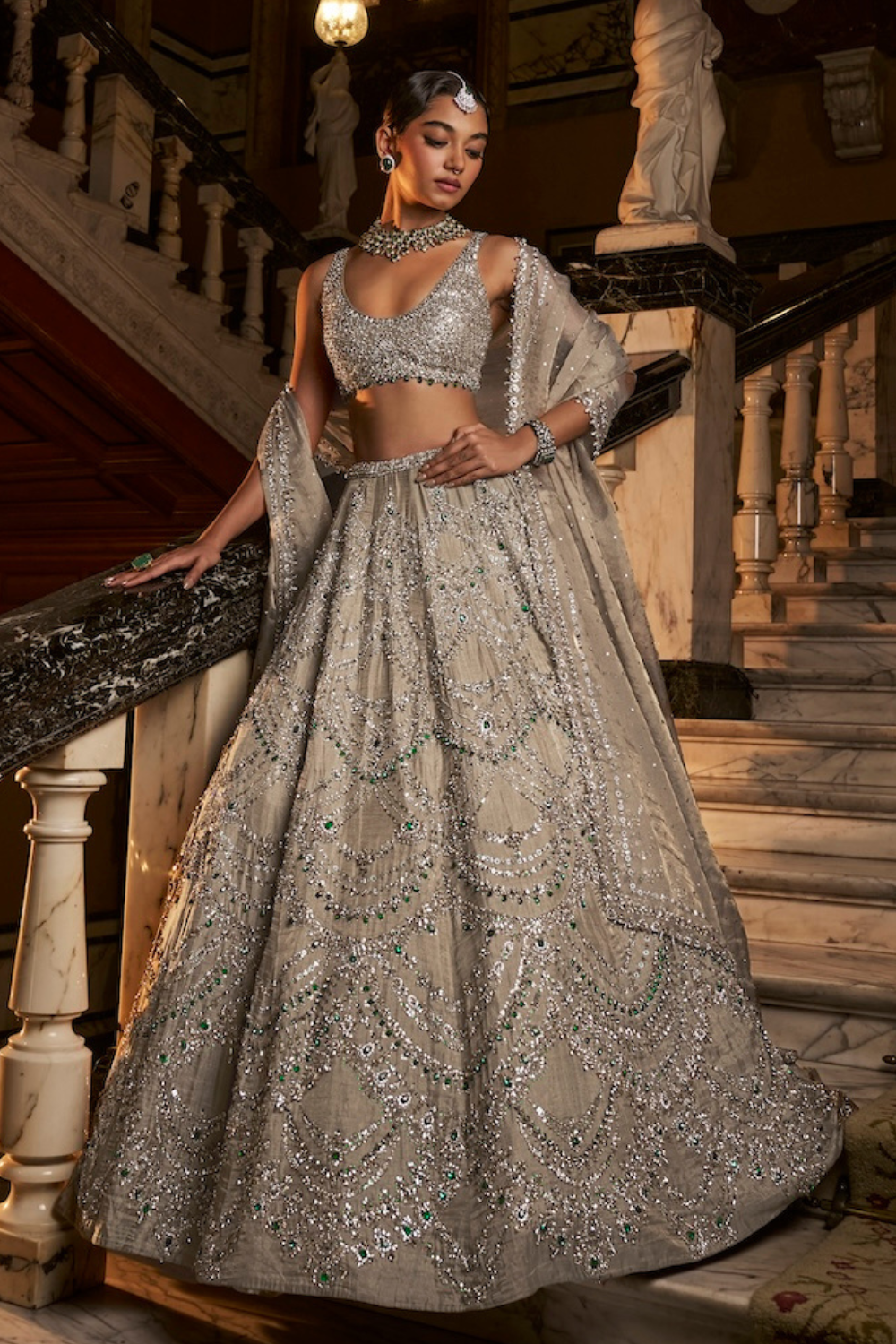Seema Gujral - Champagne Chandelier Lehenga Set