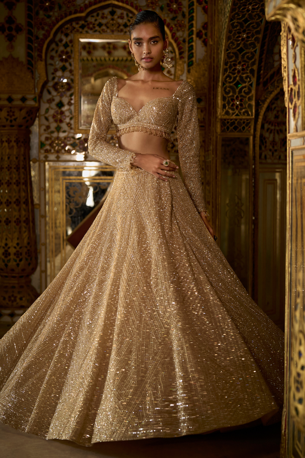 Seema Gujral - Gold Sequin Lehenga Set