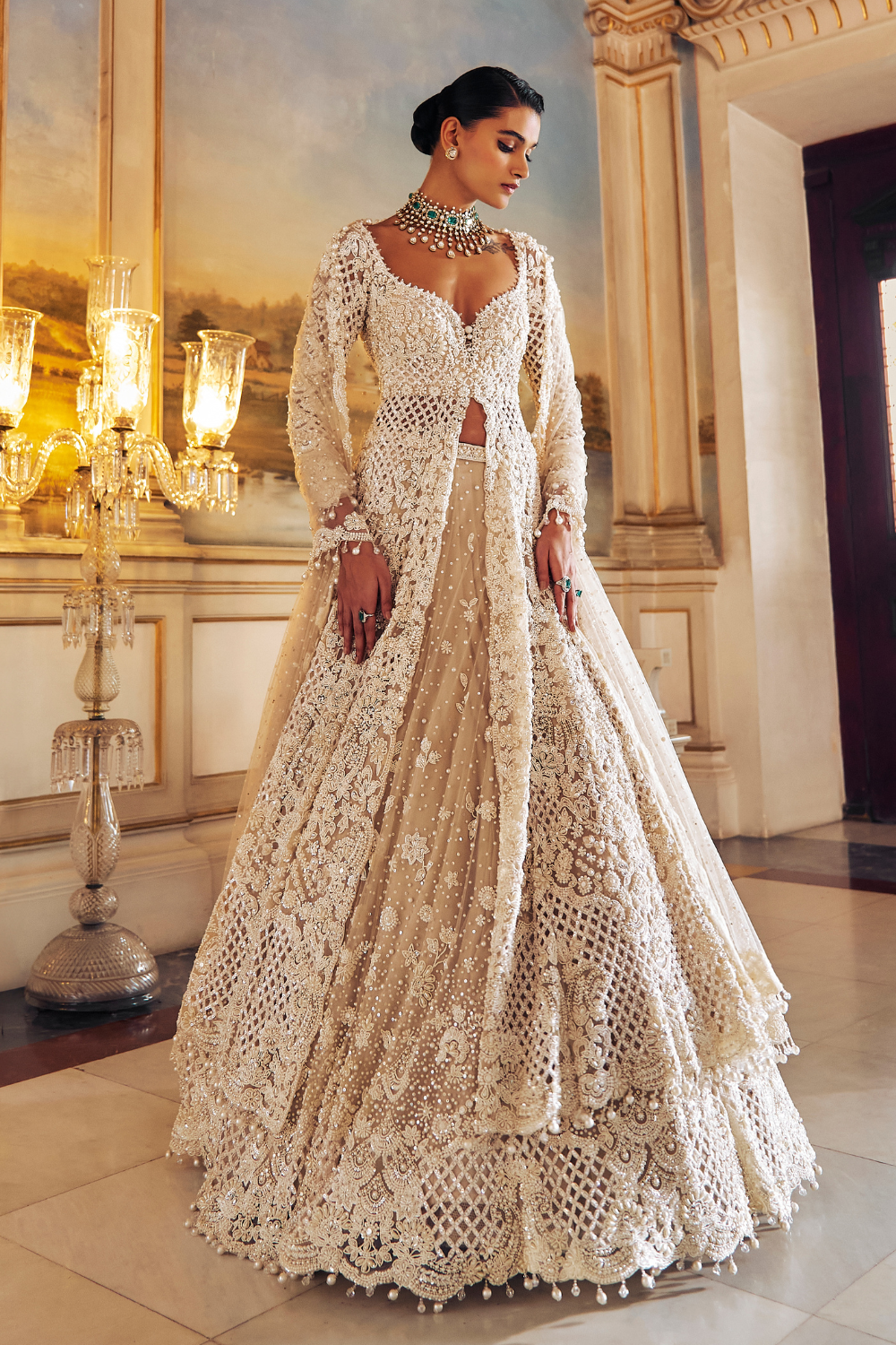Seema Gujral - Pearl Jacket Lehenga Set