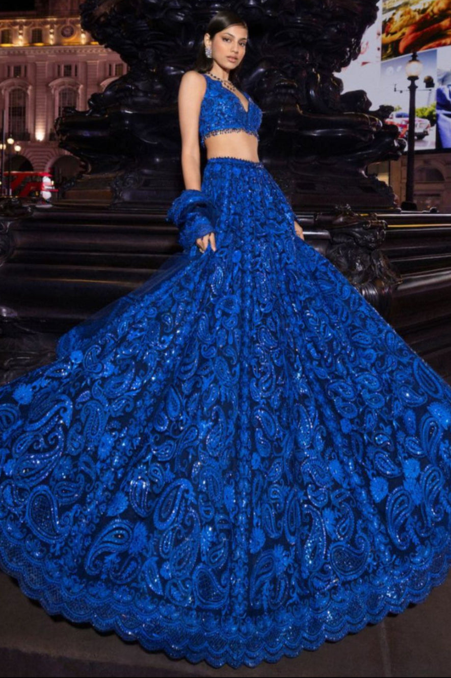 Seema Gujral - Blue Paisley Lehenga Set