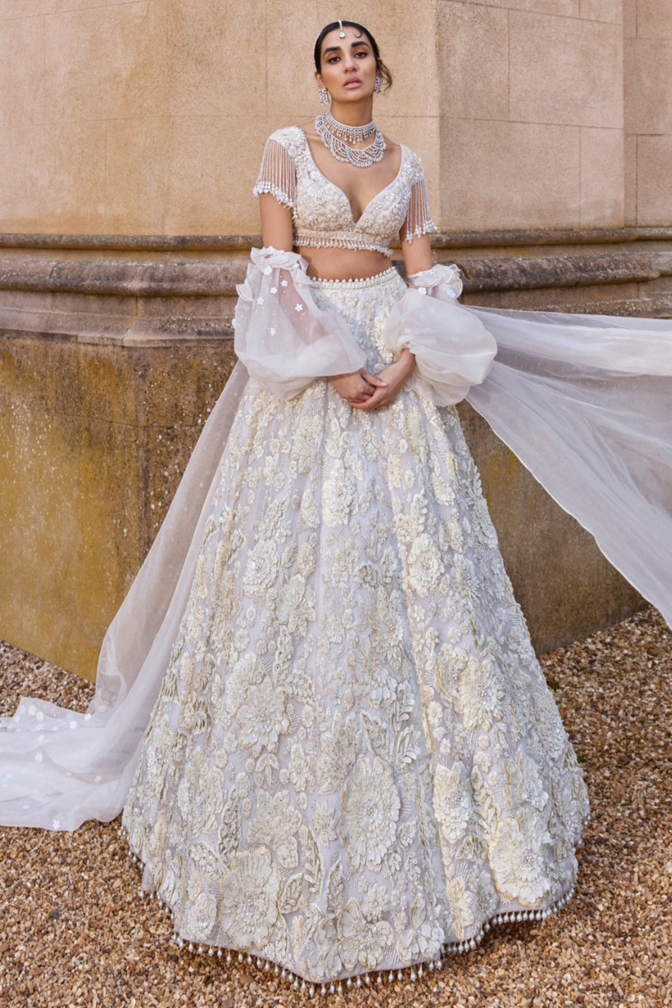 Seema Gujral - Ivory Three-Dimensional Lehenga Set