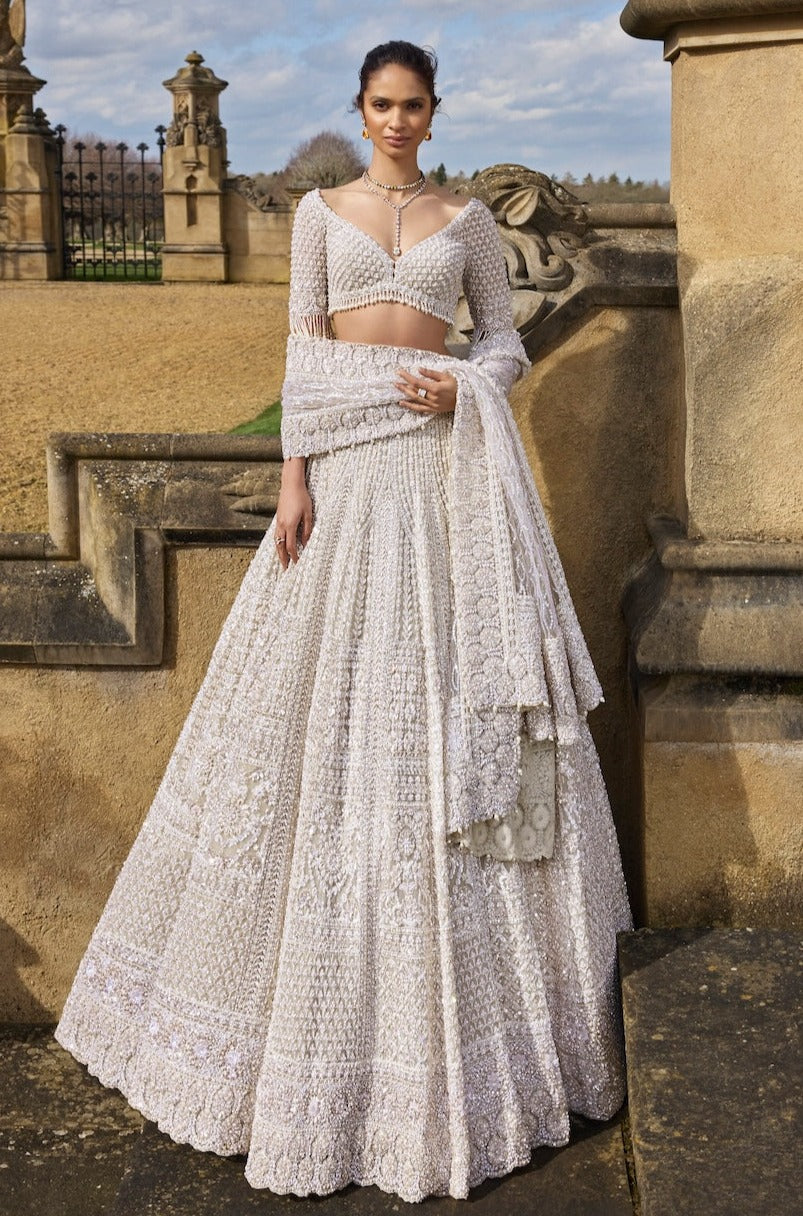 Seema Gujral - Nude Pearl Lehenga Set