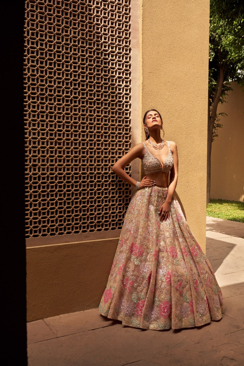 Seema Gujral - Pastel Floral Lehenga Set