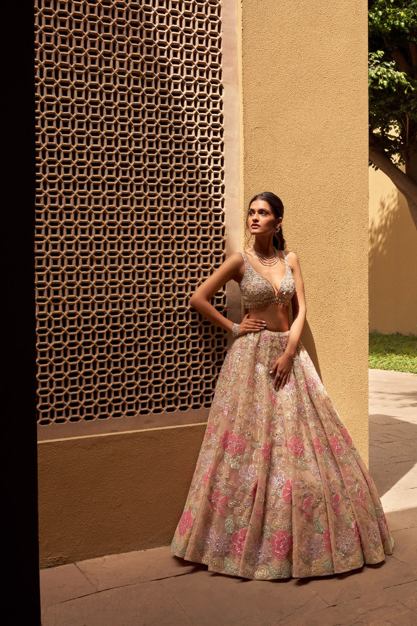 Seema Gujral - Pastel Floral Lehenga Set