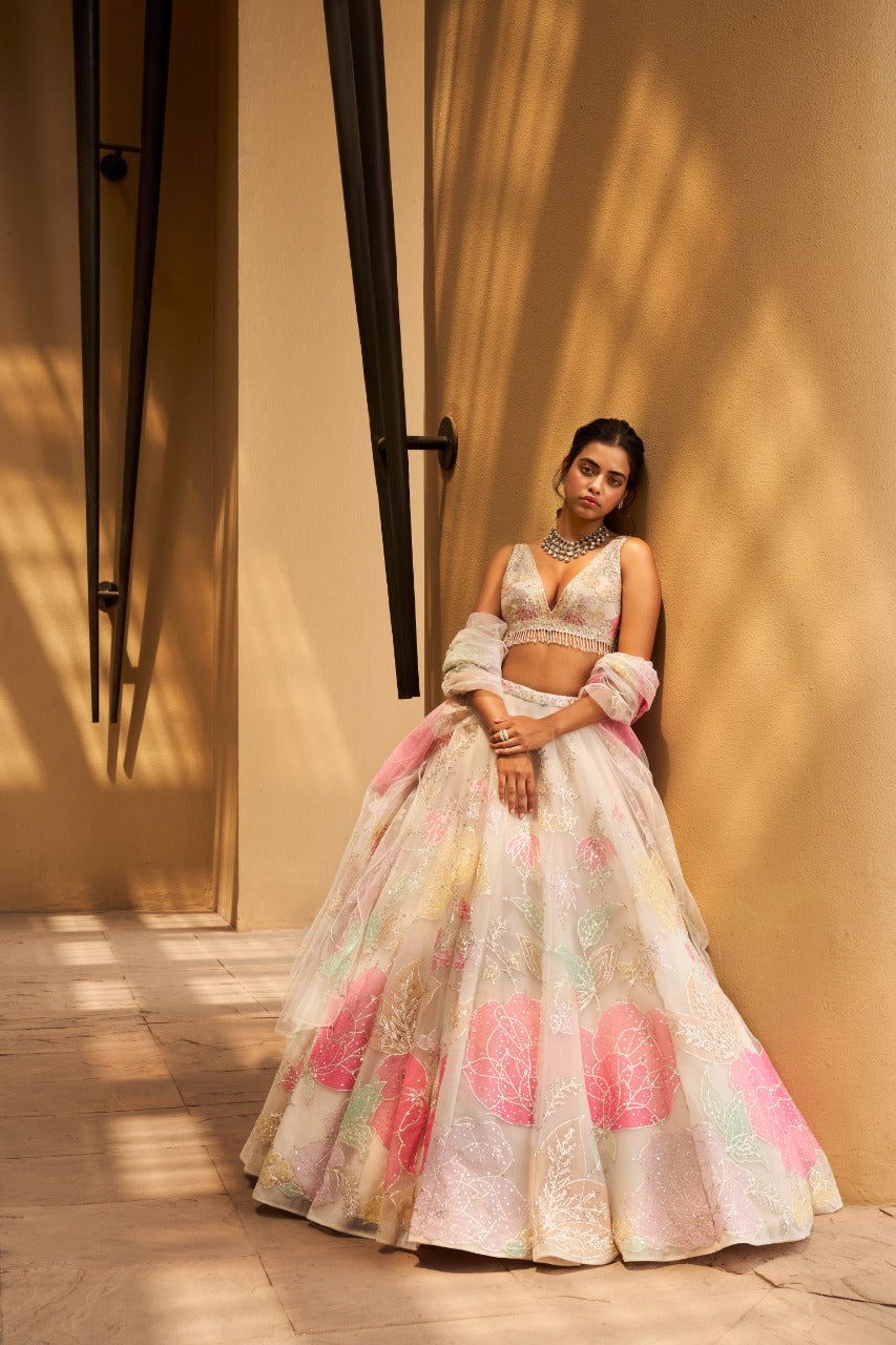 Seema Gujral - Pastel Floral Lehenga Set