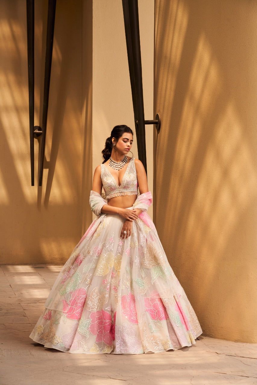 Seema Gujral - Pastel Floral Lehenga Set