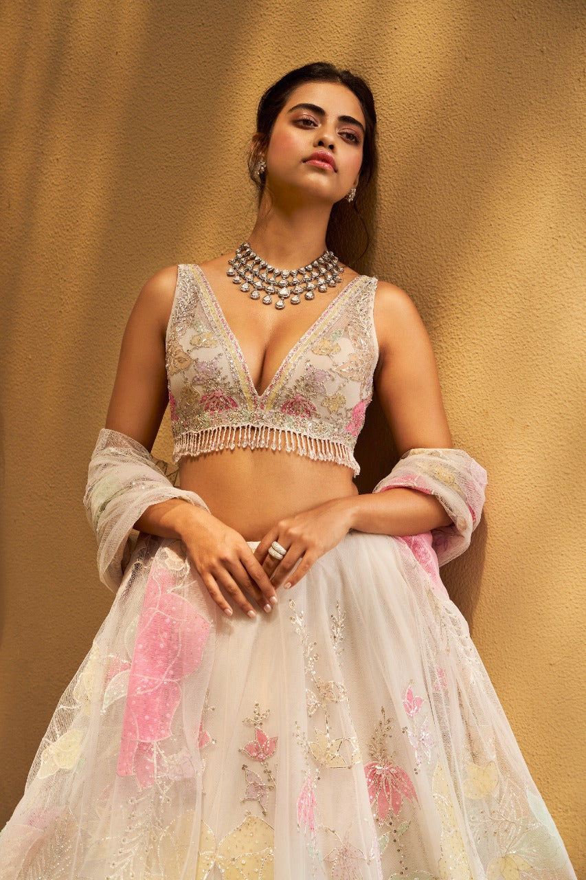 Seema Gujral - Pastel Floral Lehenga Set