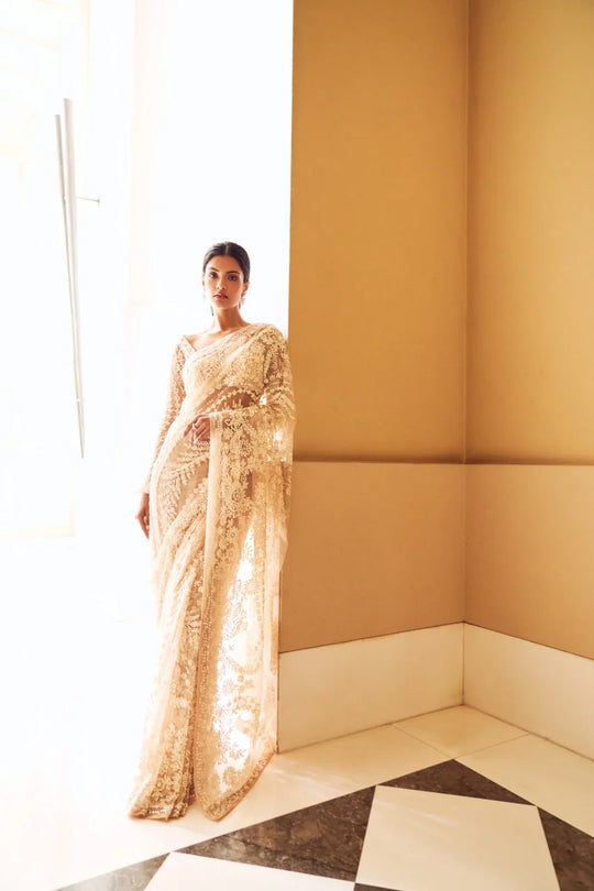 Seema Gujral - Nude Sequin Saree