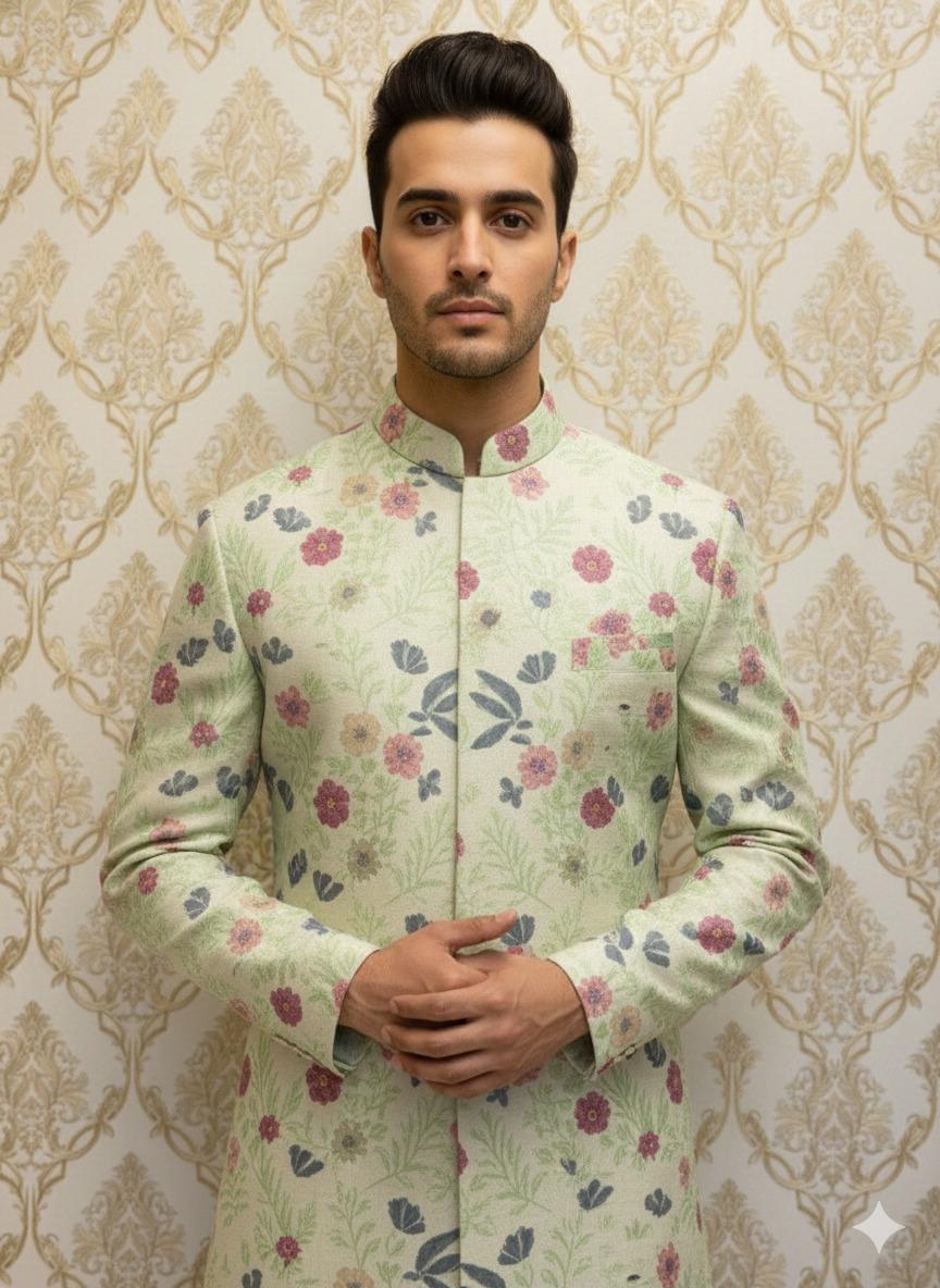 Ivory & Pastel Floral Sherwani