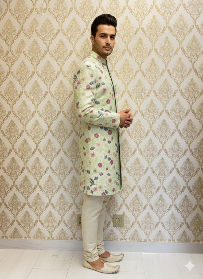 Ivory & Pastel Floral Sherwani