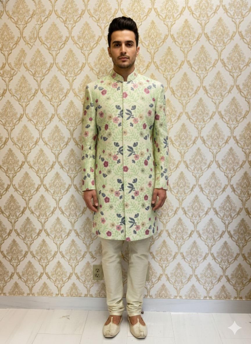 Ivory &amp; Pastel Floral Sherwani