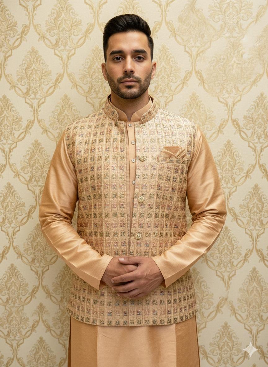 Men's Gold Silk Sherwani