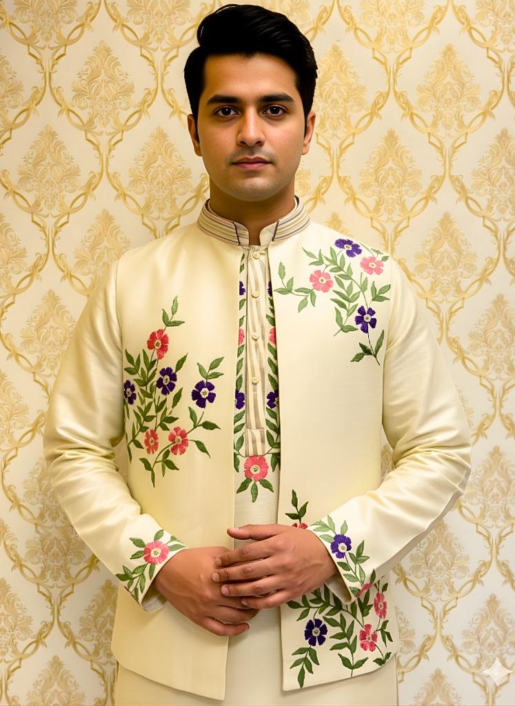 Ivory Floral Embroidered Sherwani