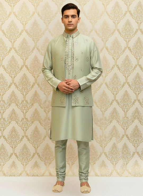 Mint Green Silk Sherwani Jacket