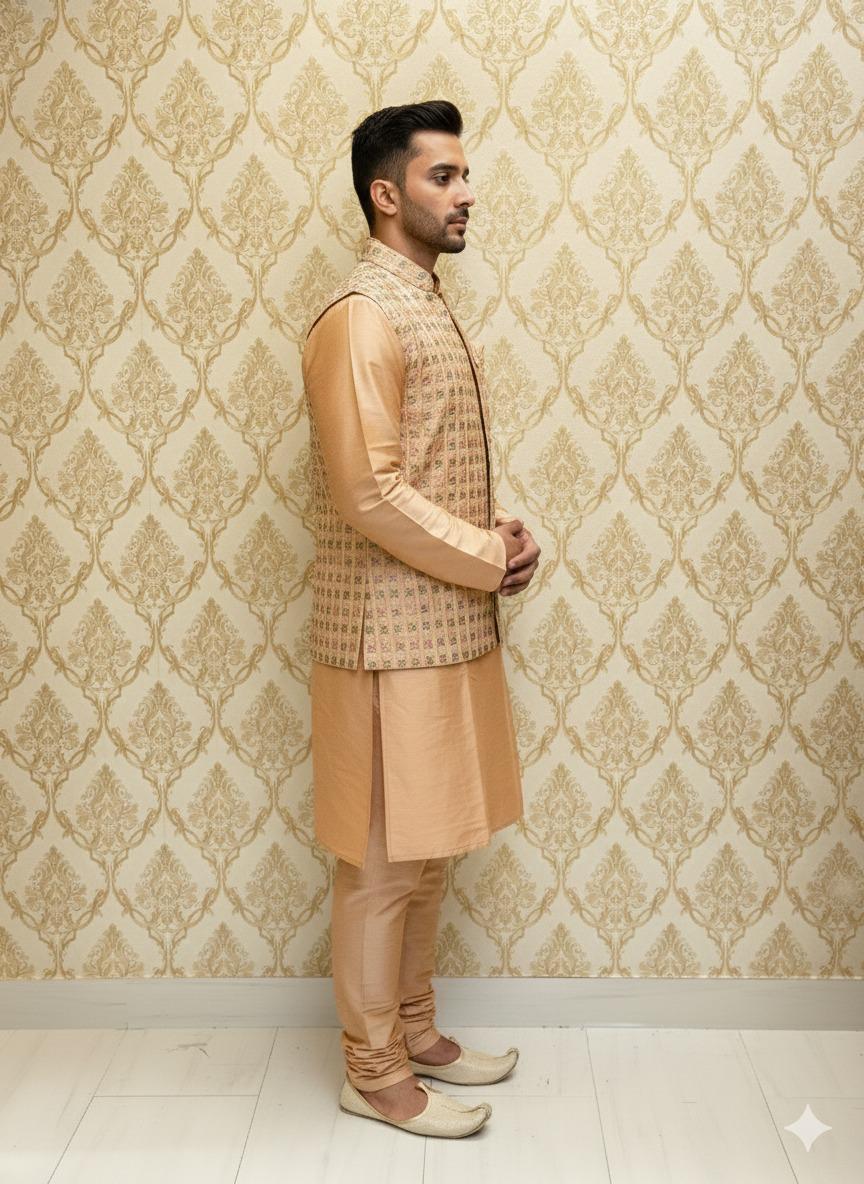 Men's Gold Silk Sherwani