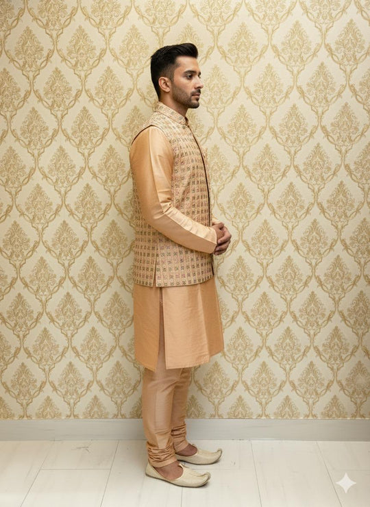 Men's Gold Silk Sherwani
