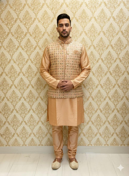 Men's Gold Silk Sherwani