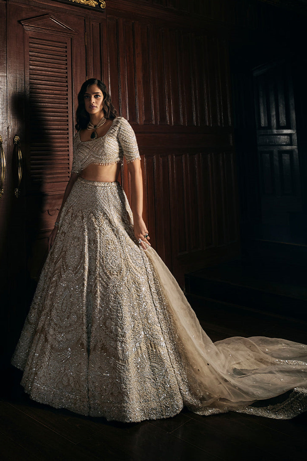 Seema Gujral - Nude Pearl Lehenga Set