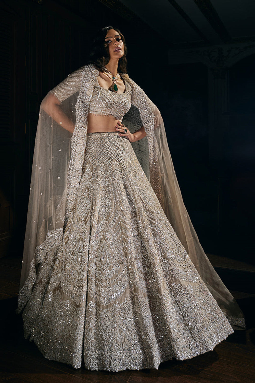 Seema Gujral - Nude Pearl Lehenga Set