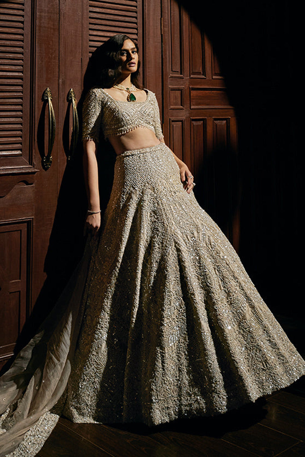 Seema Gujral - Nude Pearl Lehenga Set