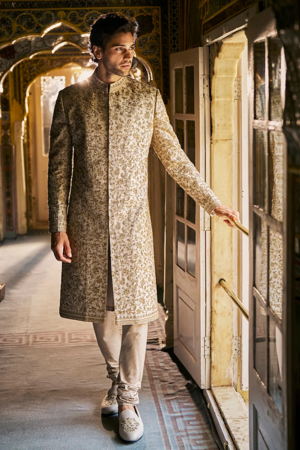 Seema Gujral - Beige Zardosi Sherwani Set