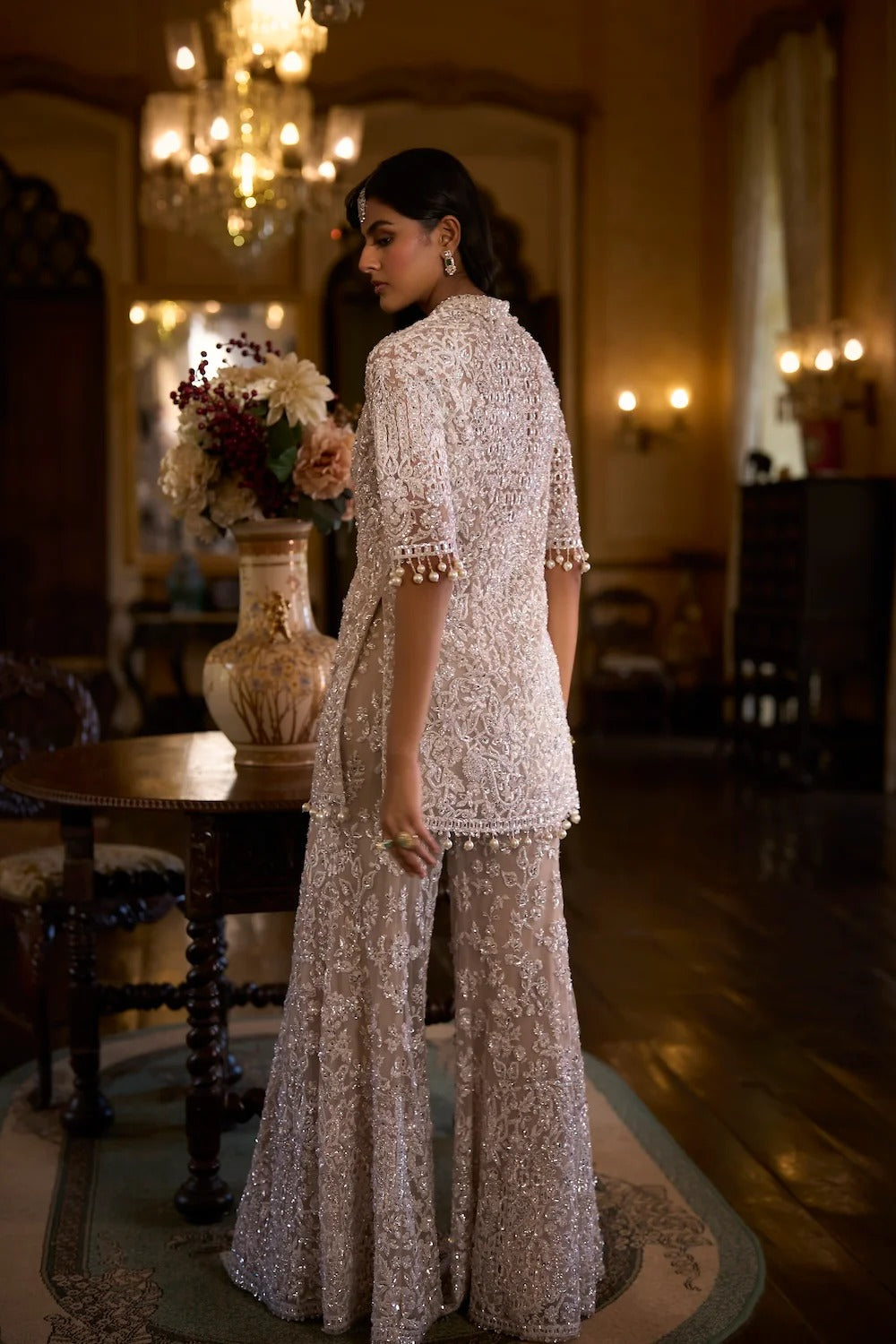 Seema Gujral - White Sequin Jacket Sharara - Pant Set