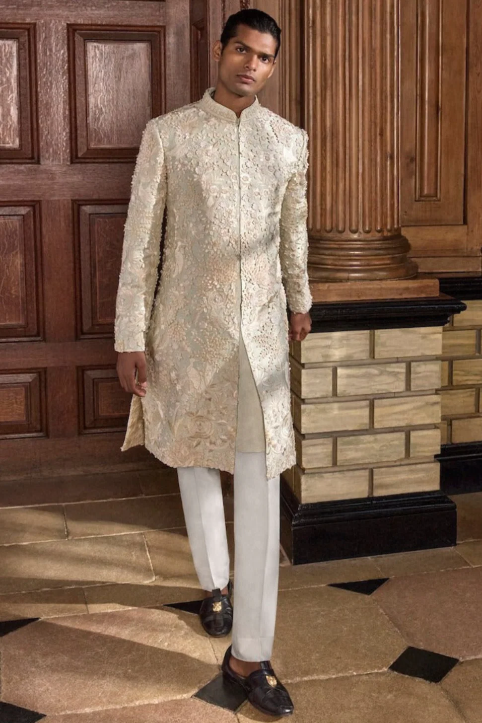 Seema Gujral - Sea Green Three Dimensional Floral Sherwani Set