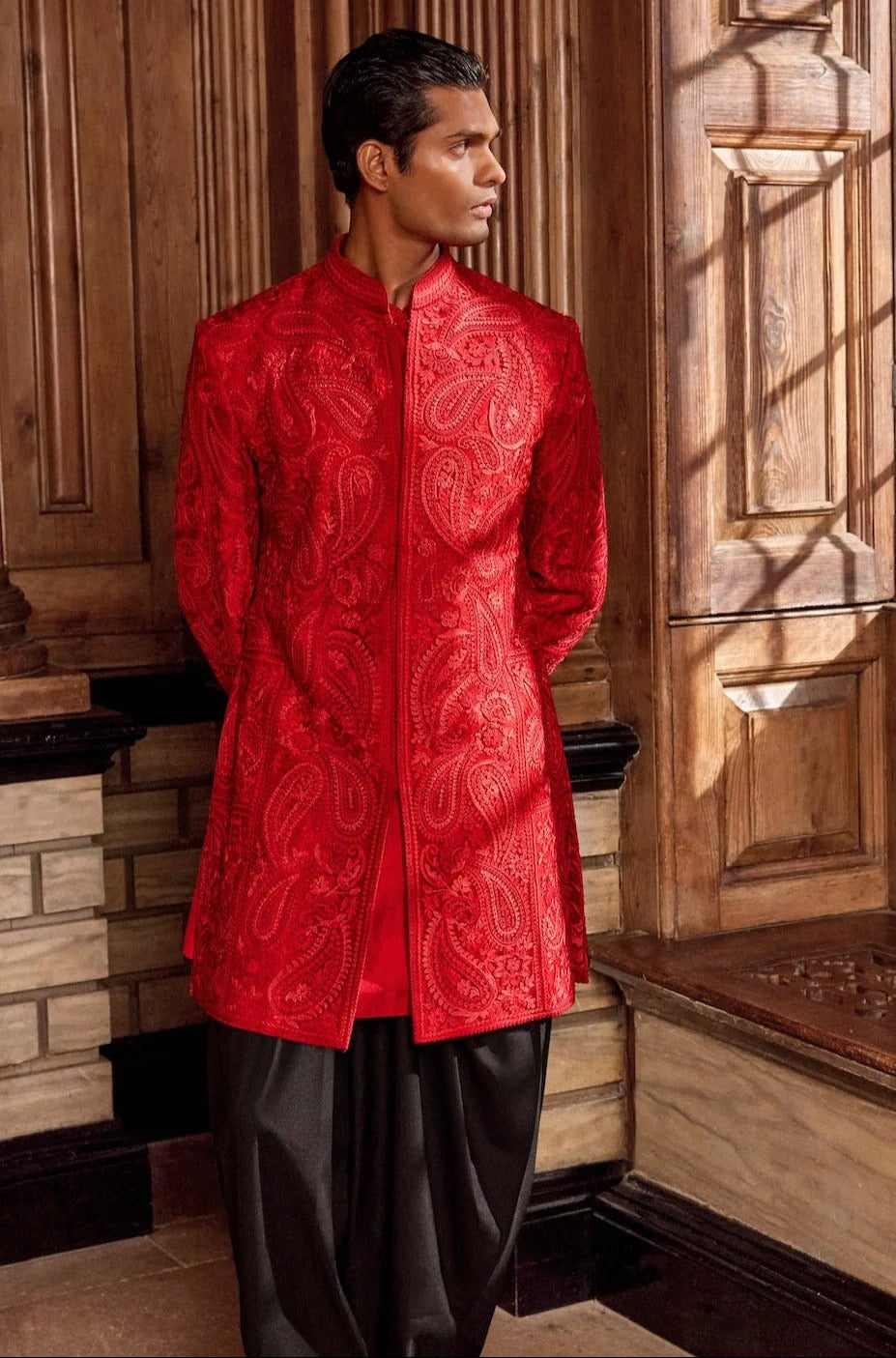 Seema Gujral - Red Thread Work Sherwani Set