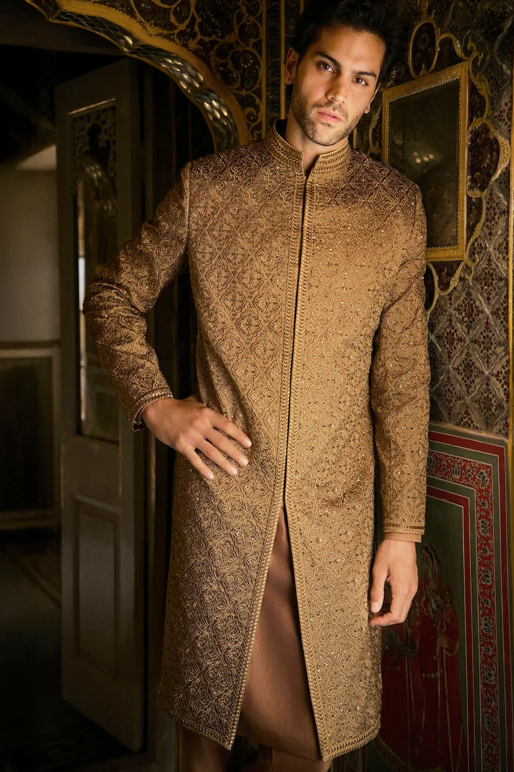 Seema Gujral - Gold Sherwani Set