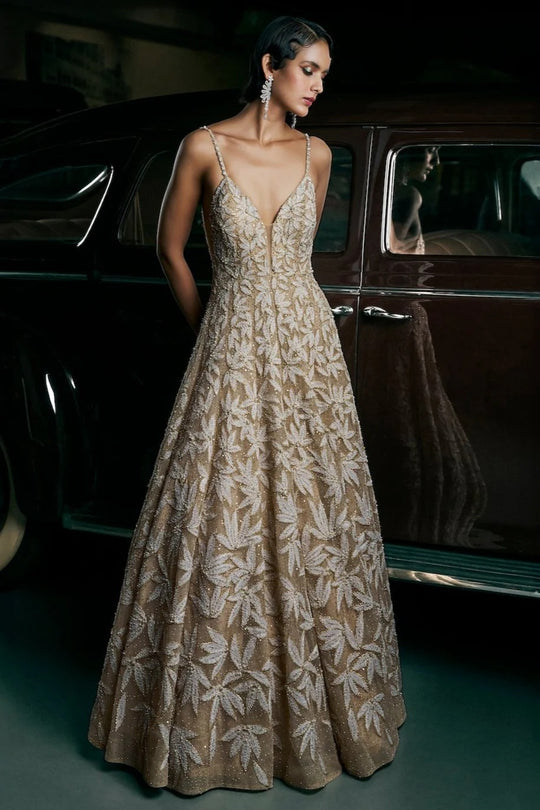 Seema Gujral - Nude Leaf Gown