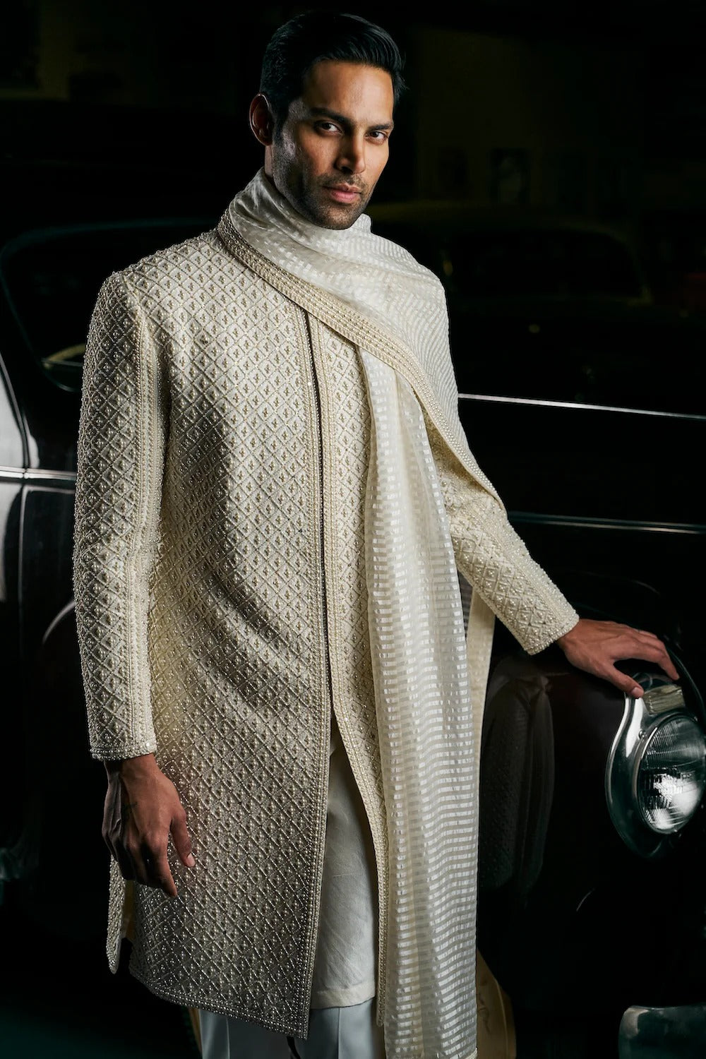 Seema Gujral - Ivory Pearl Sherwani Set