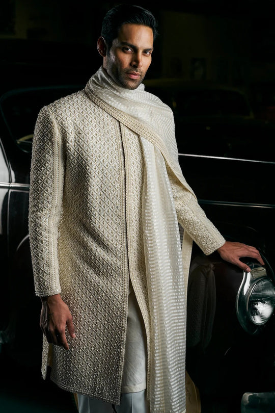 Seema Gujral - Ivory Pearl Sherwani Set
