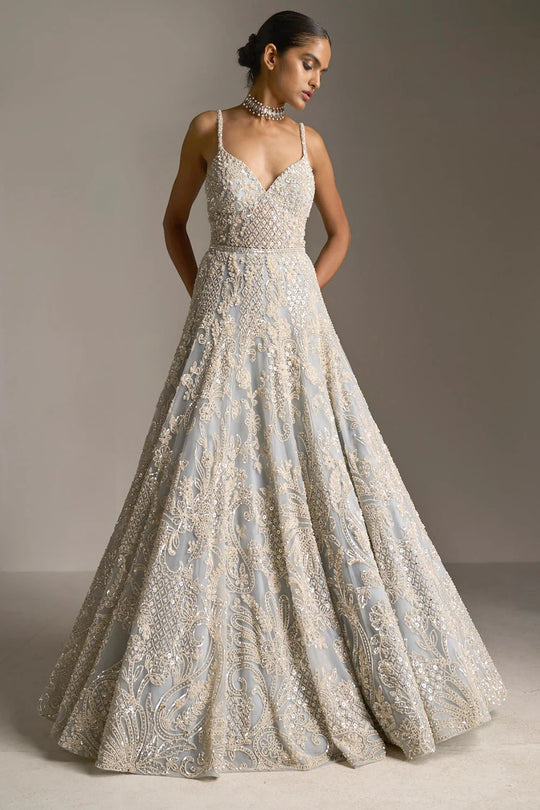 Seema Gujral - Ice Blue Pearl Gown