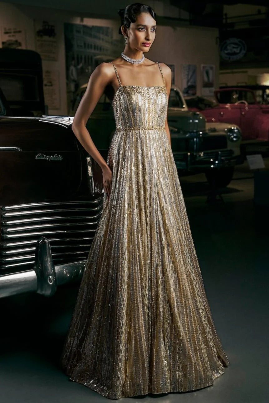 Seema Gujral - Silver Gold Crystal Gown