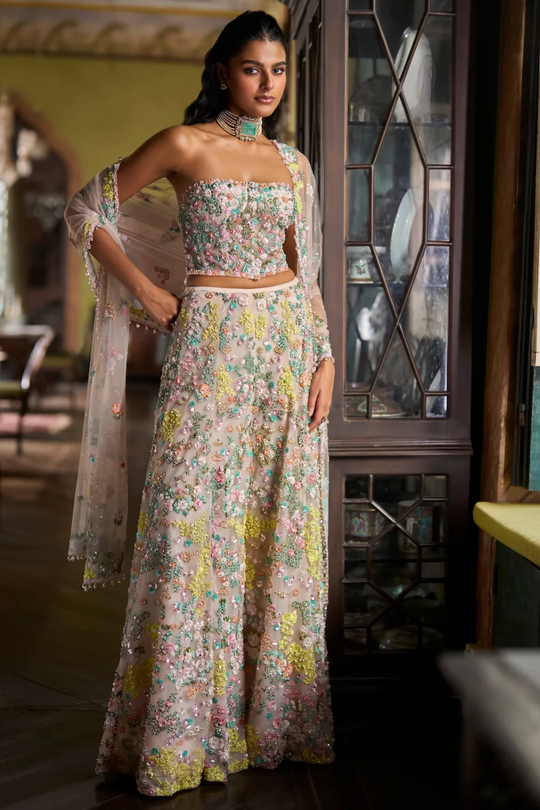 Seema Gujral - Multi-Coloured Corset Sharara Set