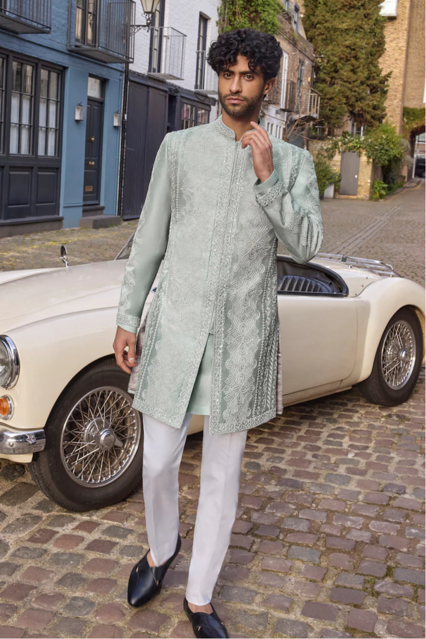 Seema Gujral - Powder Blue Sherwani Set