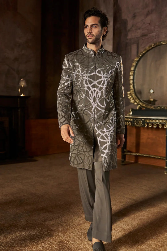 Seema Gujral - Grey Metallic Sherwani Set