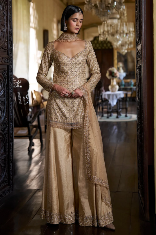 Seema Gujral - Gold Crystal Sharara Set