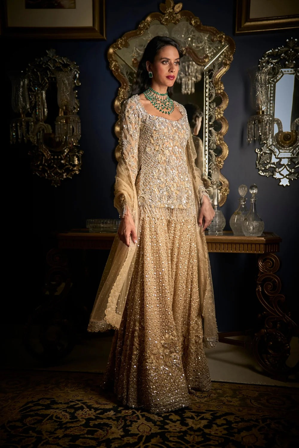 Seema Gujral - Nude Silver Sharara Set