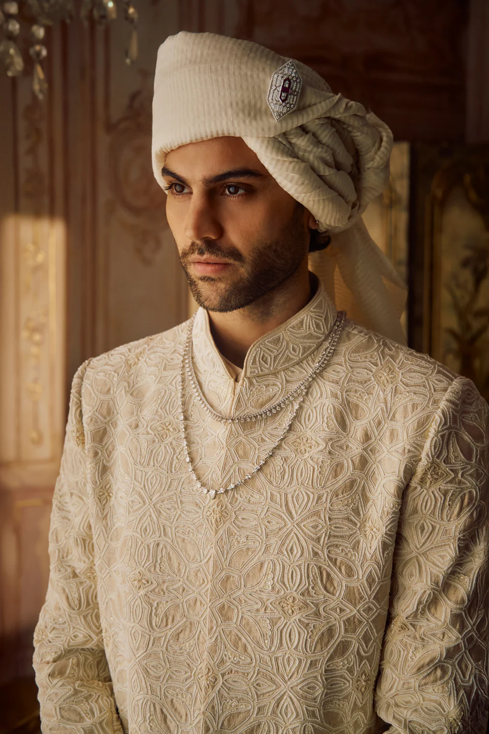 Seema Gujral - Nude Pearl Sherwani Set