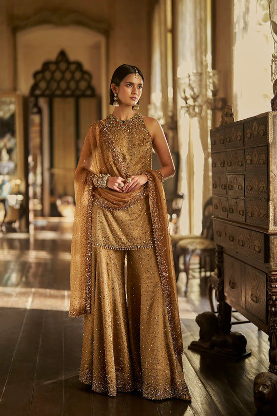 Seema Gujral - Gold Jewelled Sharara Set