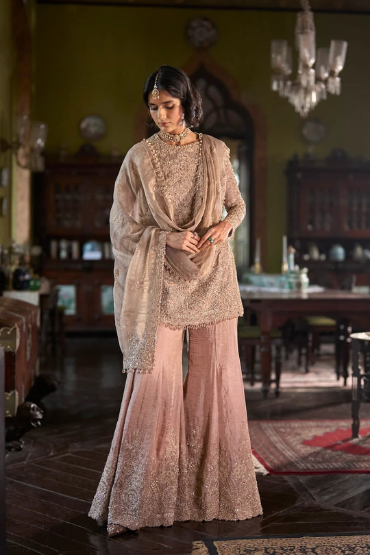 Seema Gujral - Peach Gold Sharara Set
