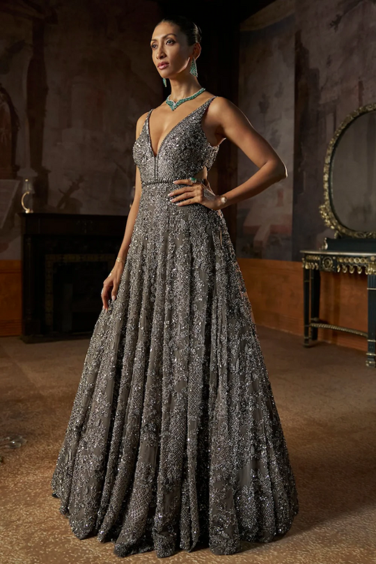 Seema Gujral - Charcoal Sequin Gown