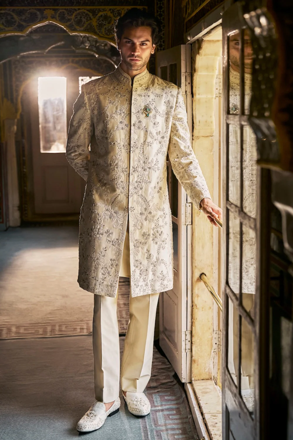 Seema Gujral - Ivory Gold Sherwani Set