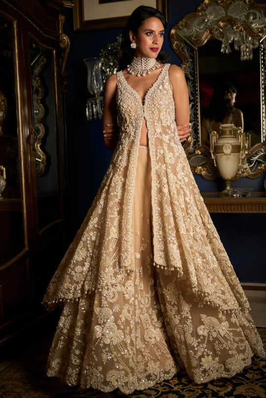 Seema Gujral - Nude High-Low Sharara Set