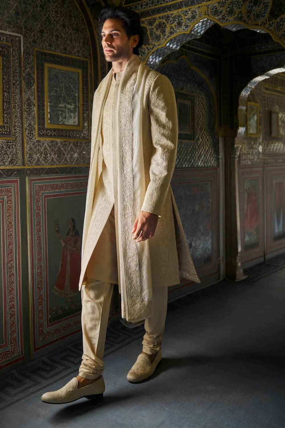 Seema Gujral - Champagne Thread Work Sherwani Set