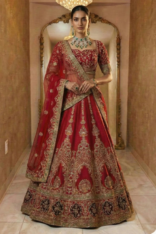Red Bridal Lehenga with Heavy Zardosi