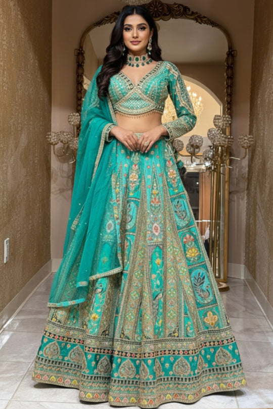 Teal Blue Designer Lehenga Set