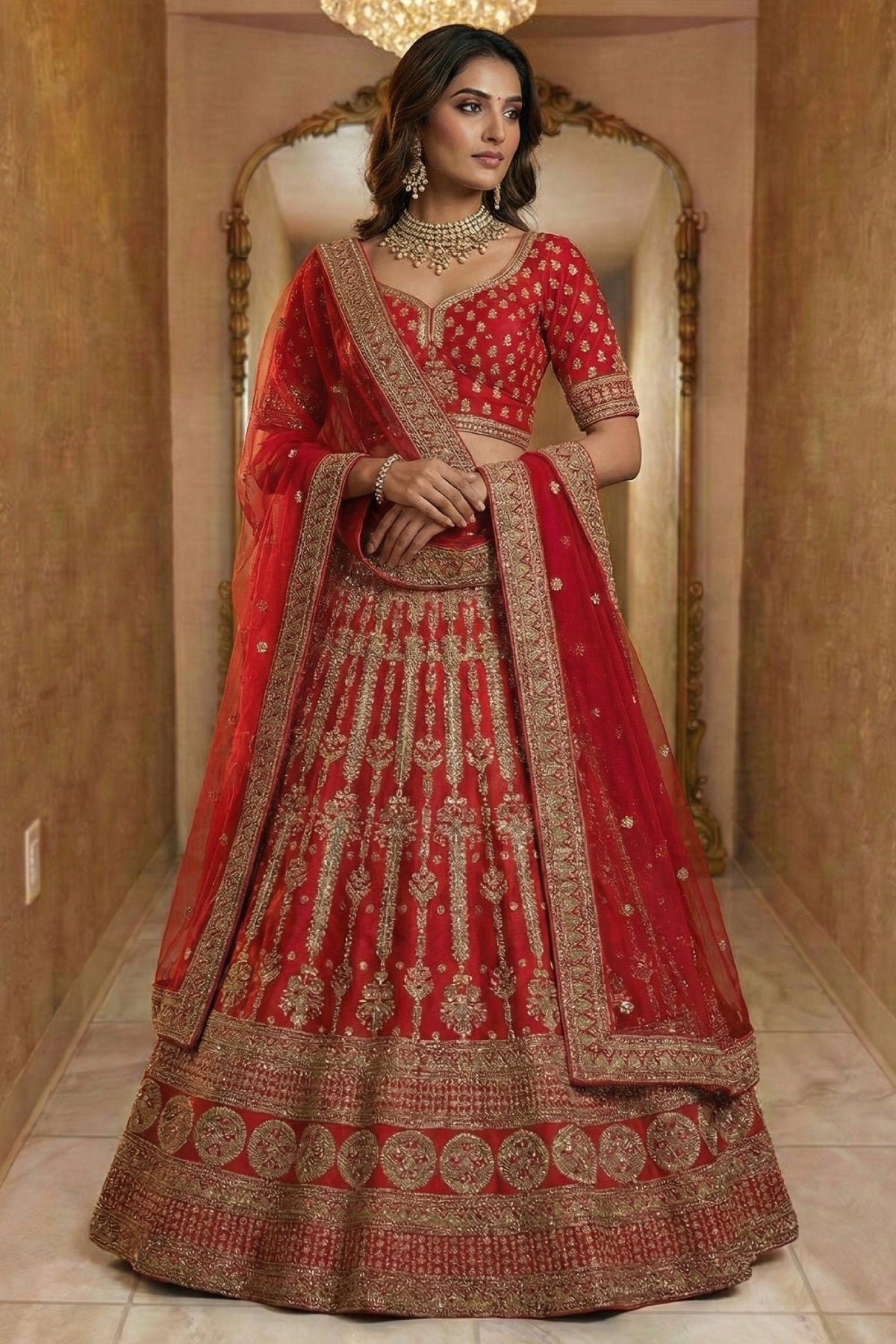 Royal Red Velvet Bridal Lehenga